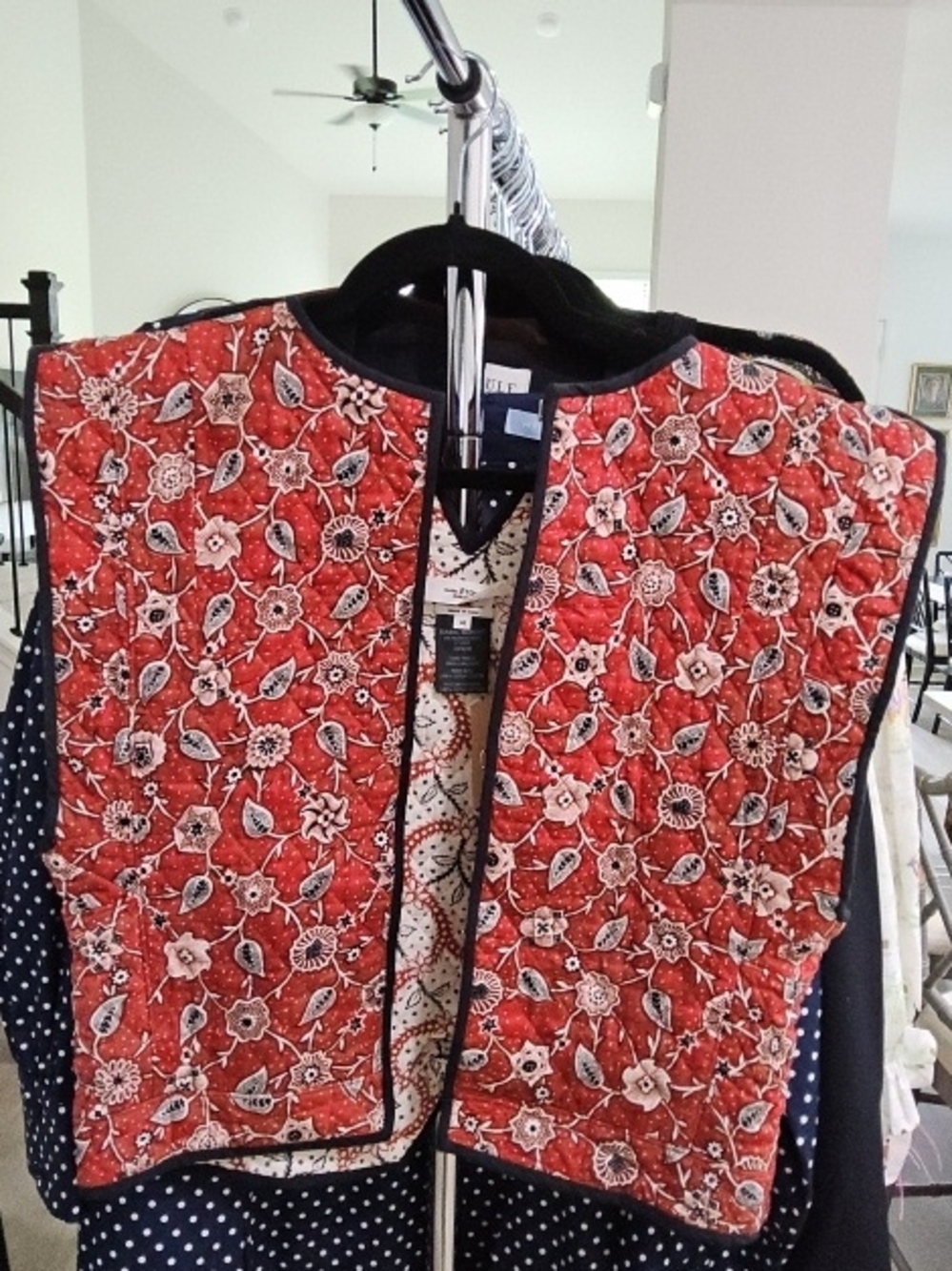 Isabel Marant Red Floral Quilted Vest with Black Trim